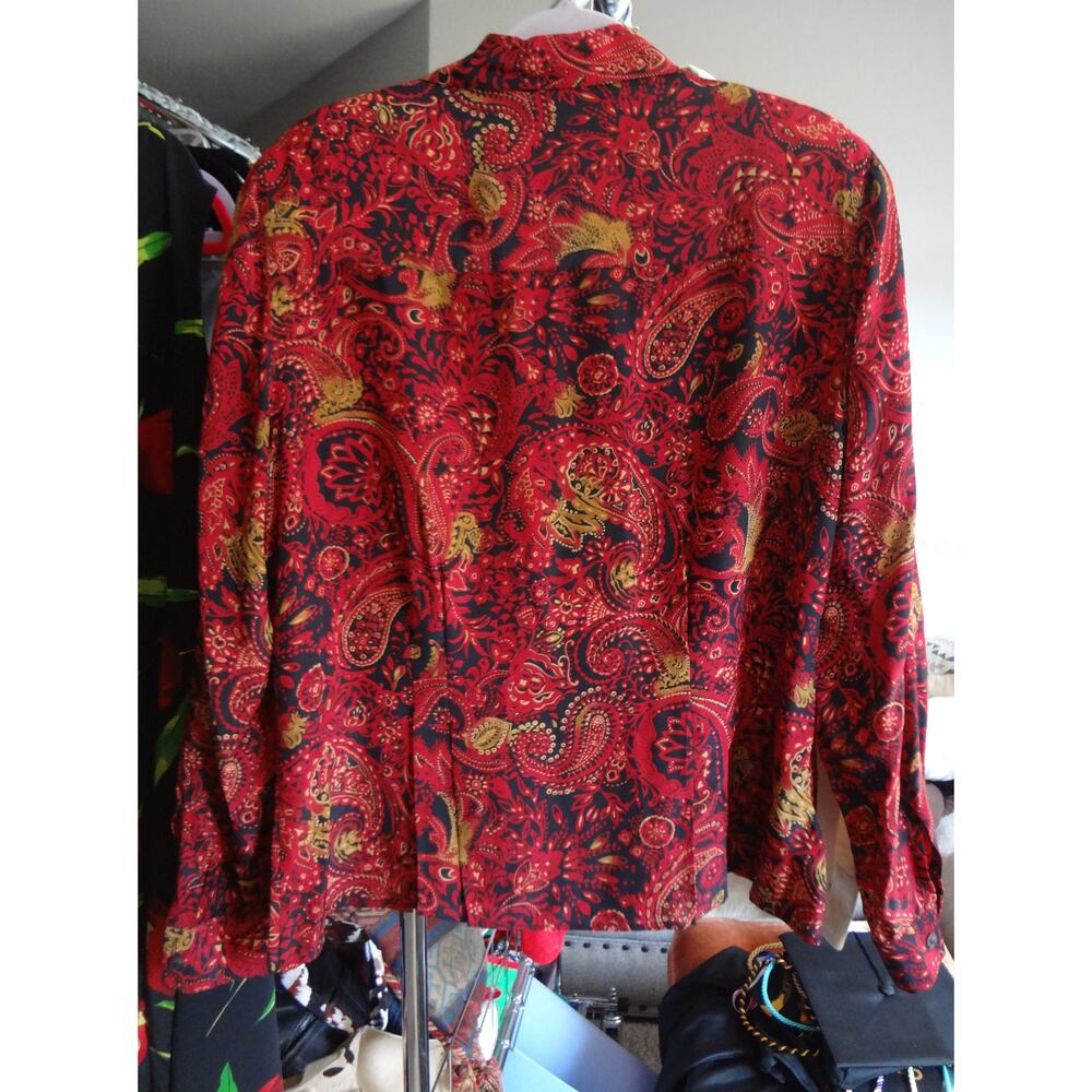 Vintage 90s Y2K Evan Picone Red Paisley SILK Button Down Blouse Plus 16 Boho - Picture 4 of 9